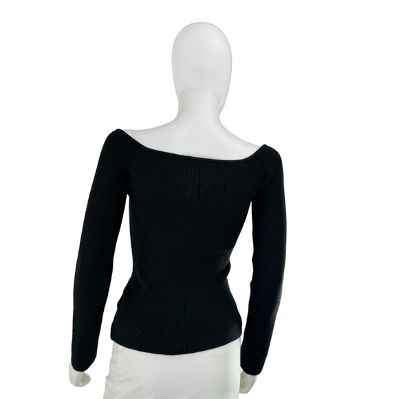 Tuckernuck NEW Black Knit Nicola Compression Off the Shoulder V Neck Top Size L - Picture 7 of 9
